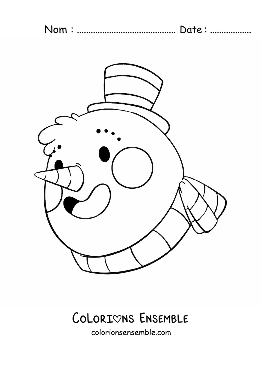 Image à colorier d’un visage de bonhomme de neige kawaii