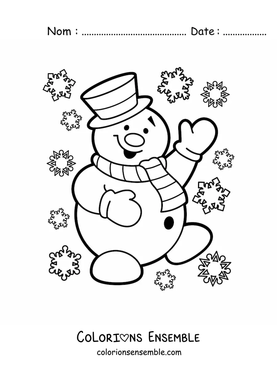 Image à colorier d’un bonhomme de neige animé