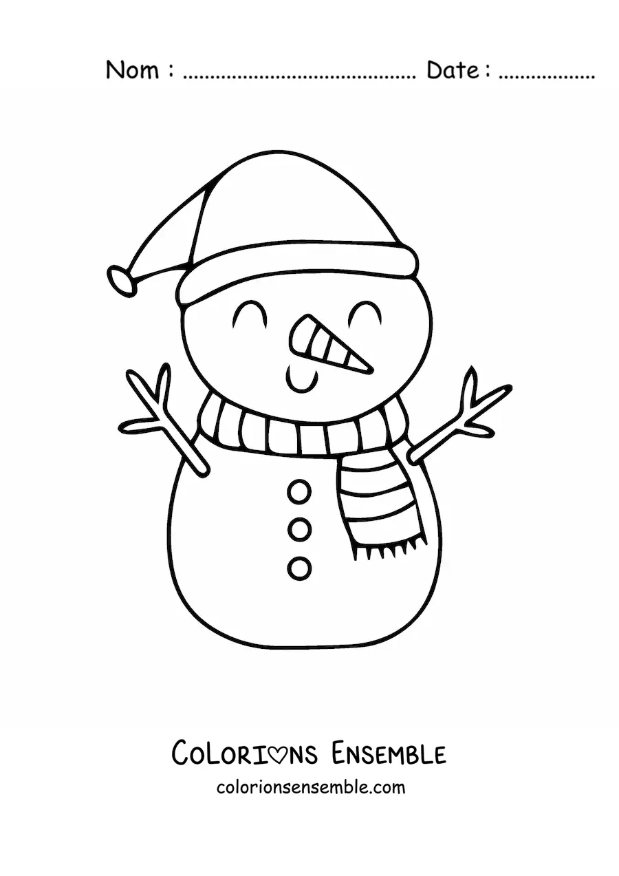 Image à colorier d’un bonhomme de neige géant avec une écharpe