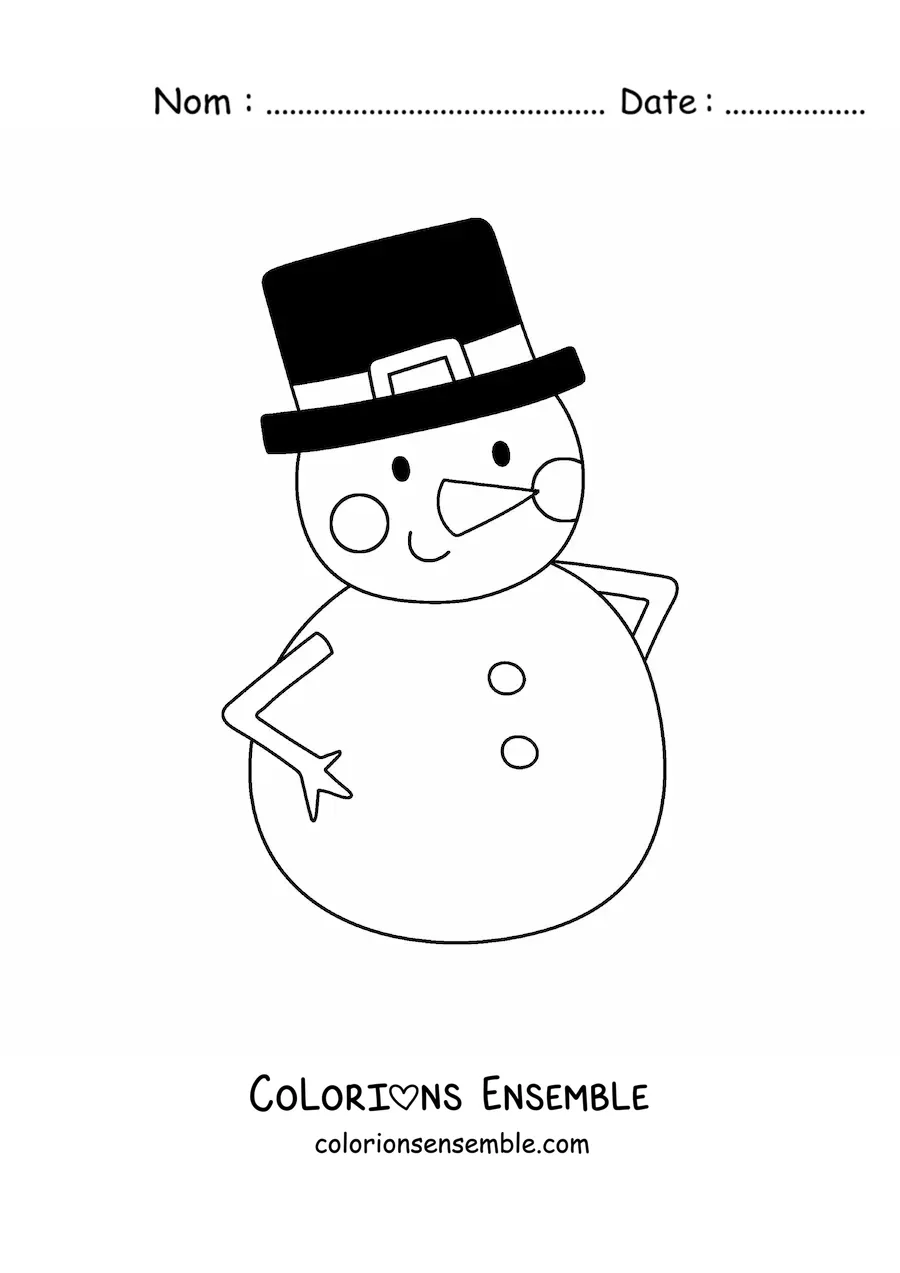 Image à colorier d’un bonhomme de neige avec un chapeau