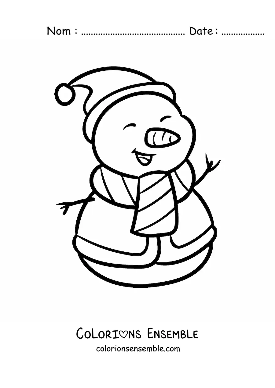 Image à colorier d’un bonhomme de neige avec un bonnet de Noël