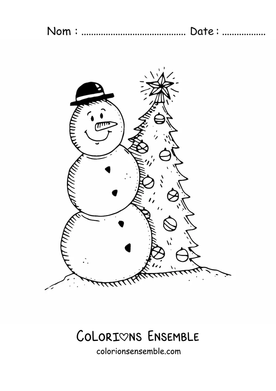 Image à colorier d’un bonhomme de neige de Noël