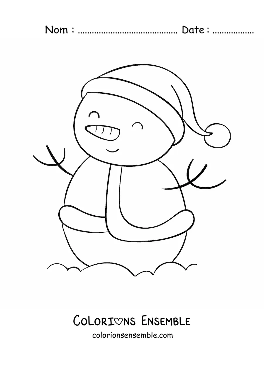 Image à colorier d’un bonhomme de neige en costume de Père Noël