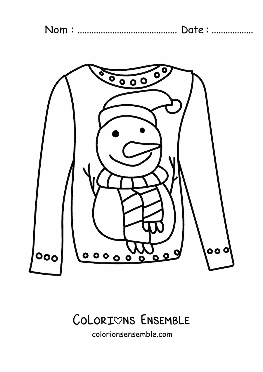 Image à colorier d’un pull avec un motif de bonhomme de neige