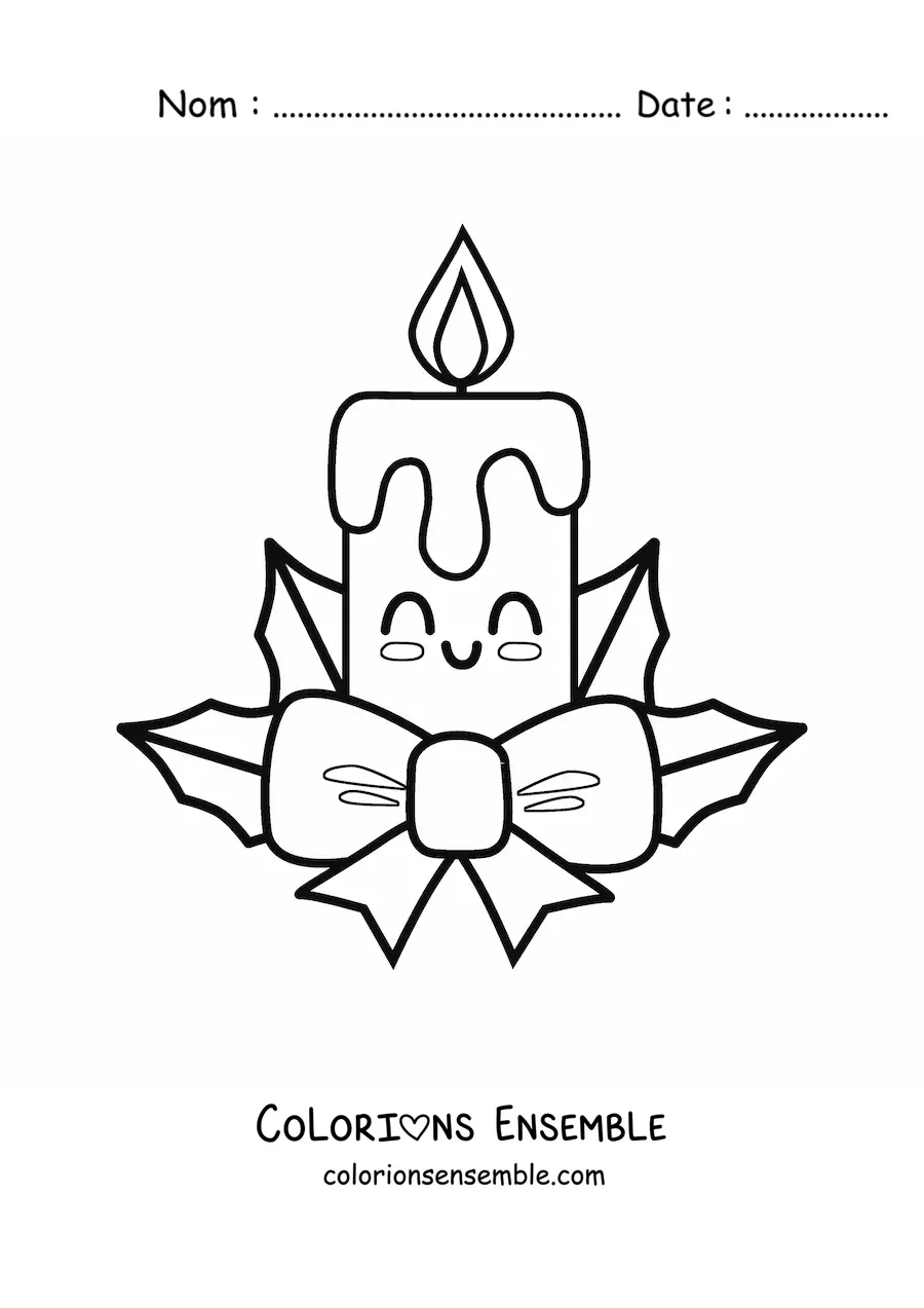 Image à colorier d’une bougie de Noël kawaii