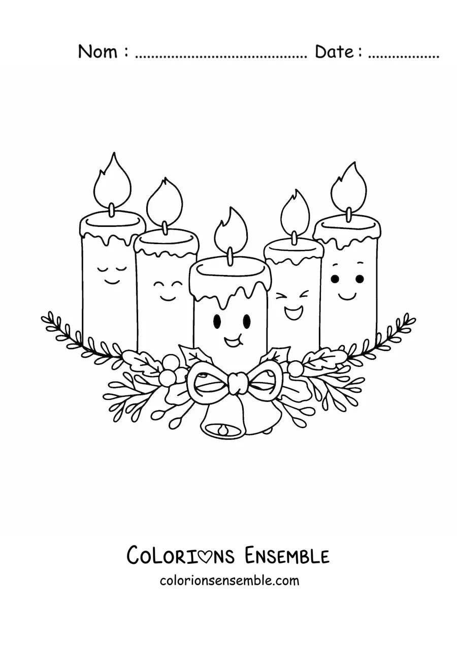 Image à colorier de bougies de l’Avent kawaii animées