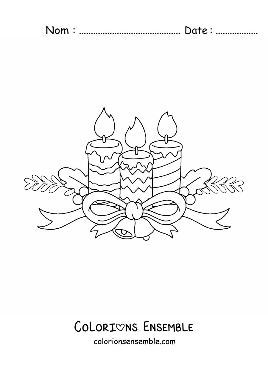 Image à colorier de bougies de Noël avec des motifs et des cloches