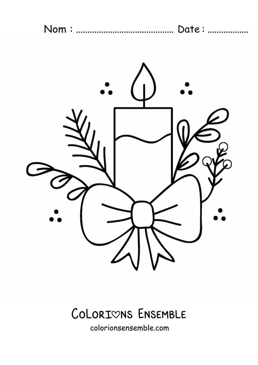 Image à colorier d’une jolie bougie de Noël avec un nœud