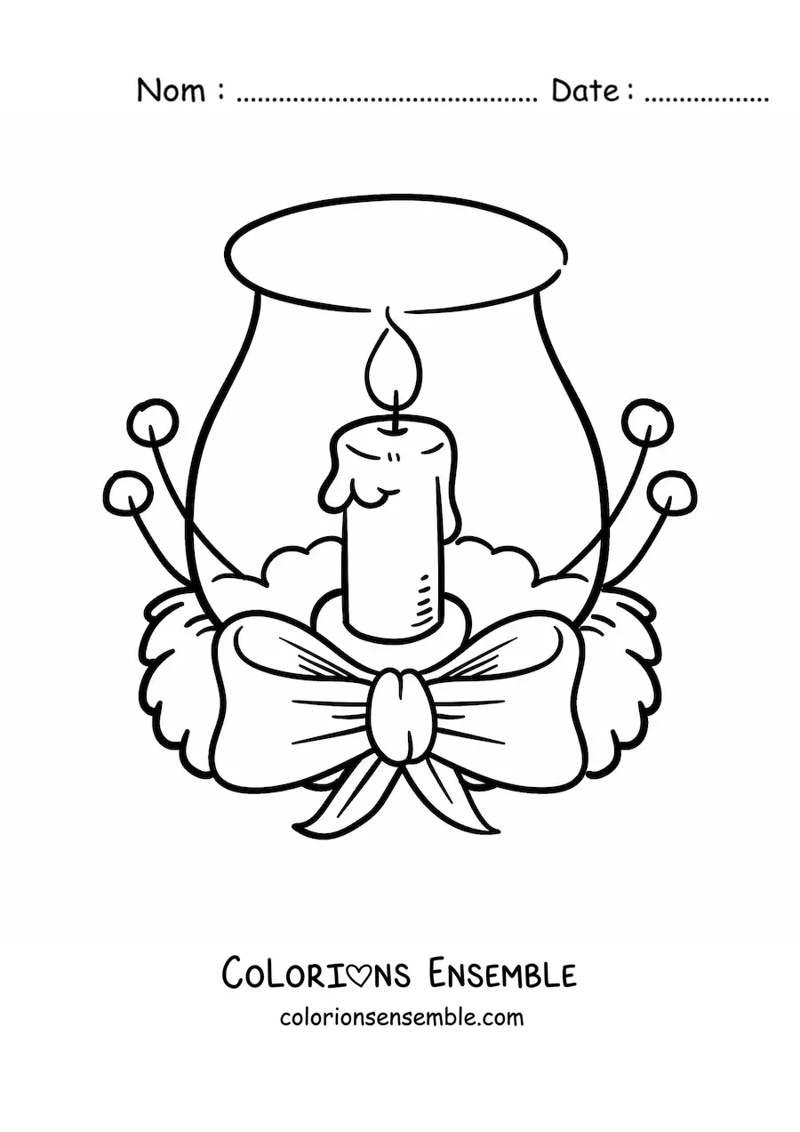 Image à colorier d’une bougie de Noël décorée dans un bocal