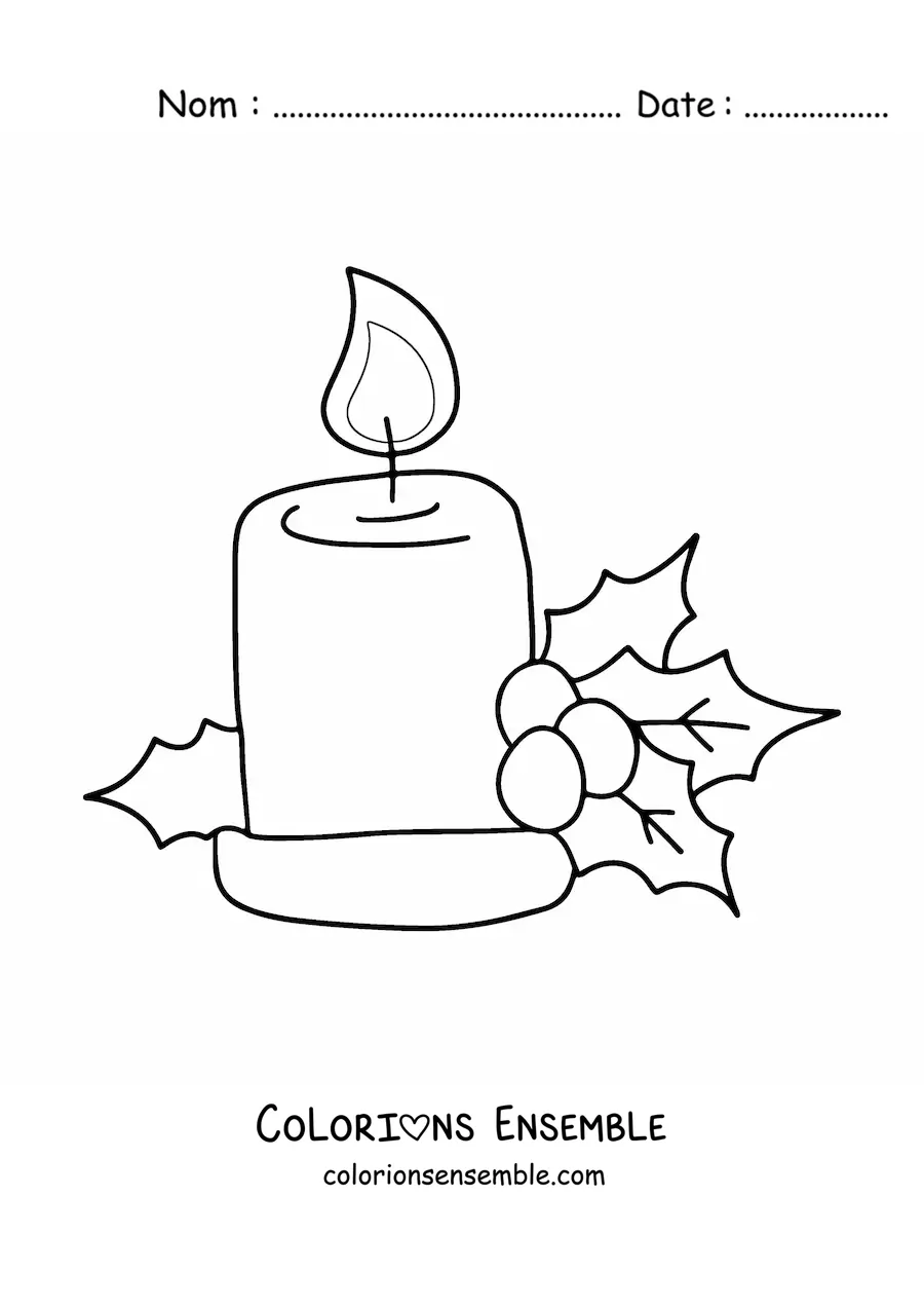 Image à colorier d’une grande bougie de Noël décorée