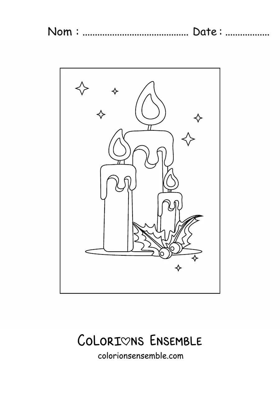 Image à colorier de bougies de Noël allumées