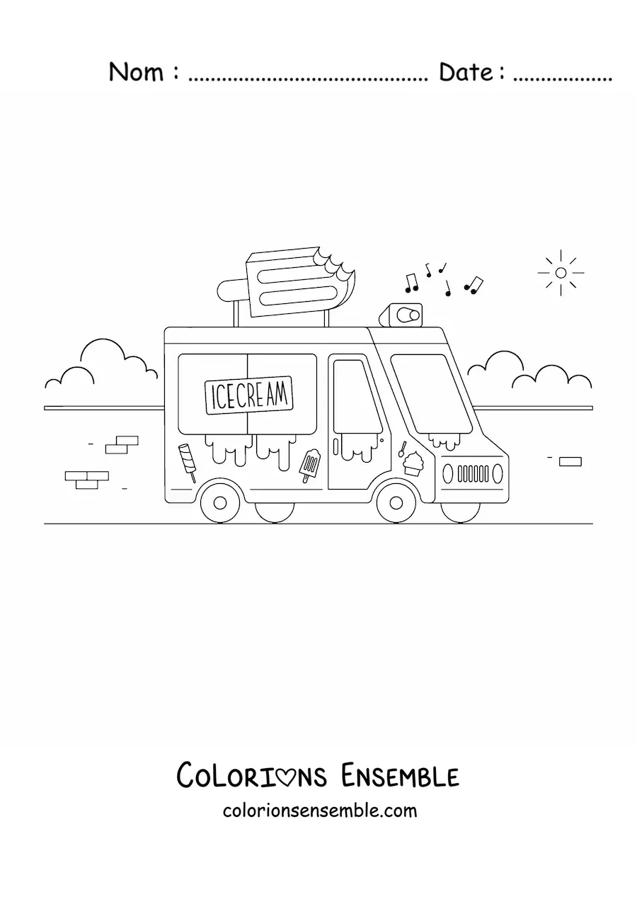 Image à colorier d'un camion de glaces