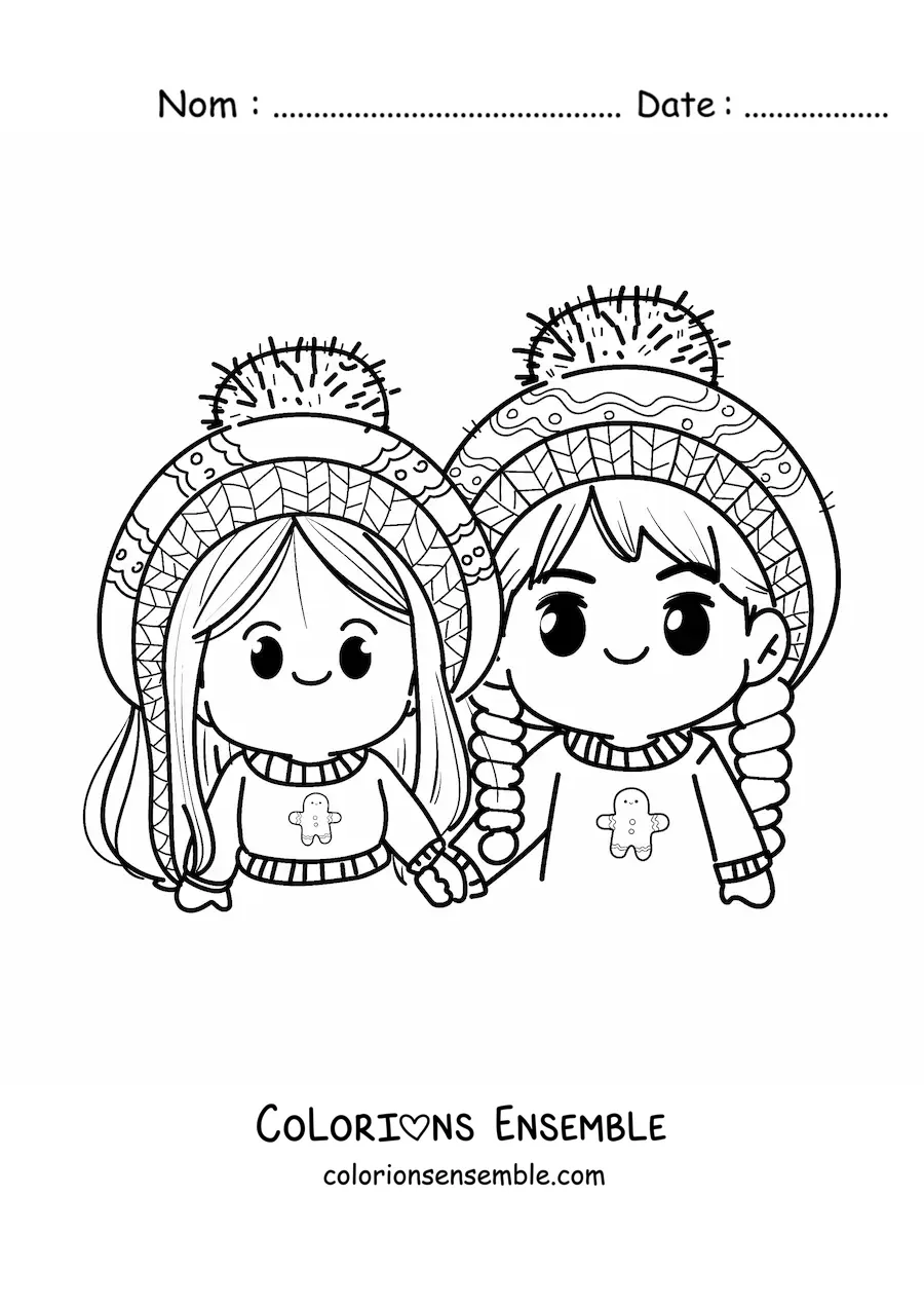 Image à colorier d’un couple réuni à Noël