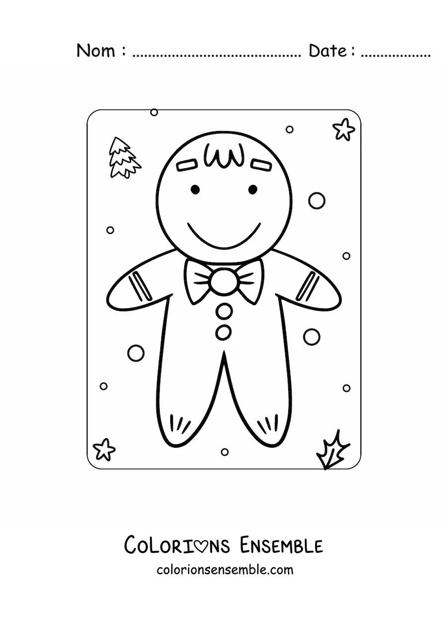 Image à colorier d’un bonhomme en pain d’épice animé