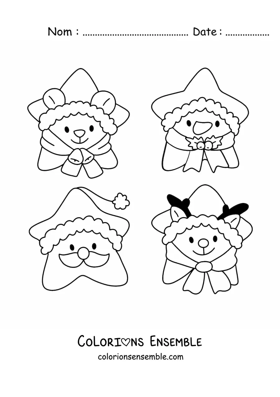 Image à colorier de biscuits en forme de personnages de Noël