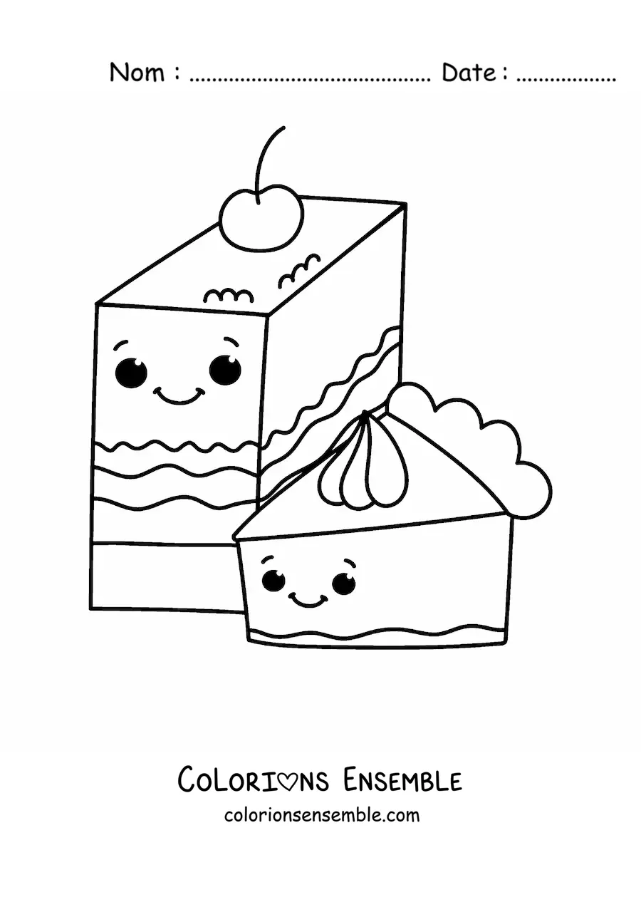 Image à colorier de deux gâteaux kawaii