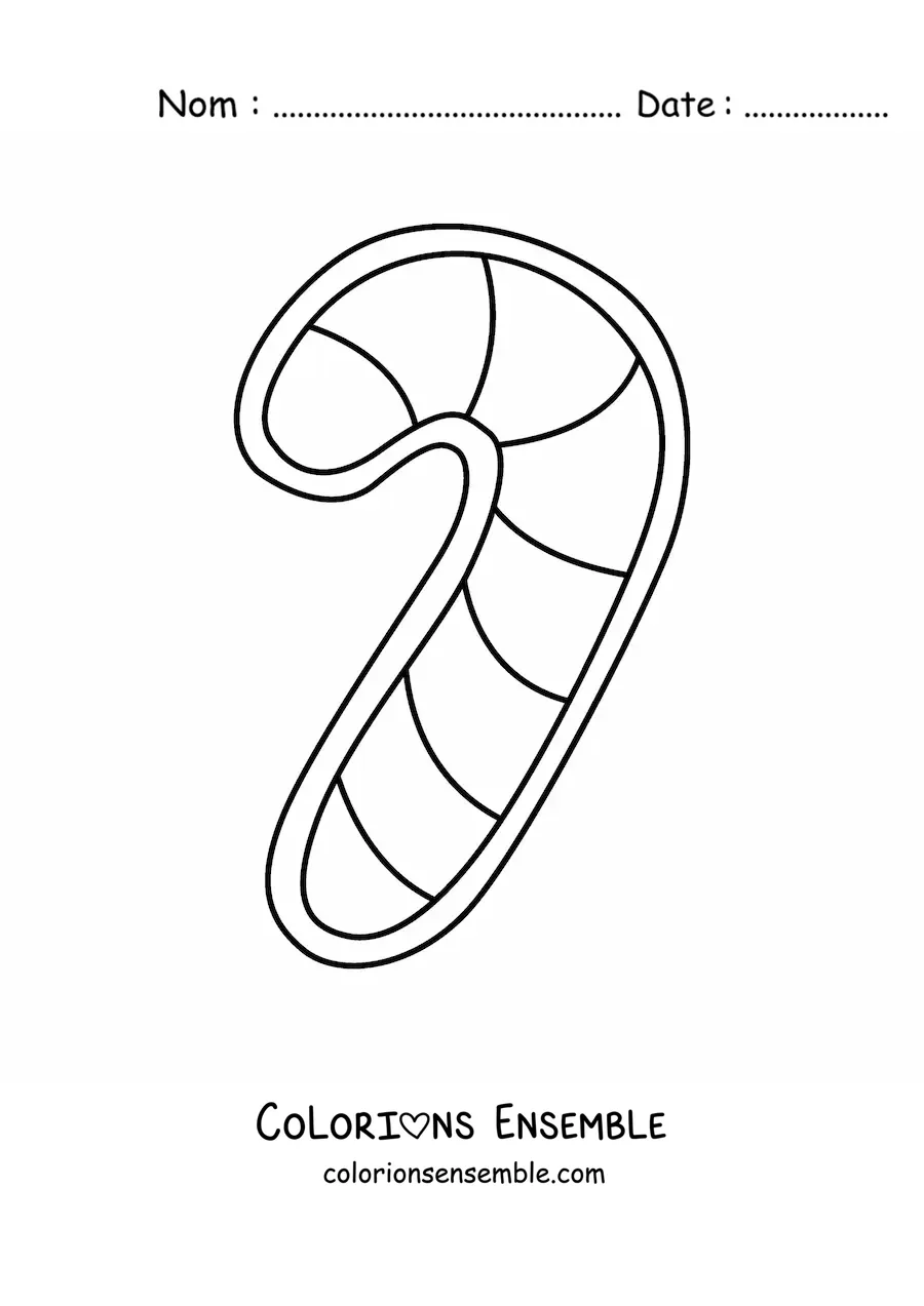 Image à colorier d’un biscuit en forme de canne de bonbon