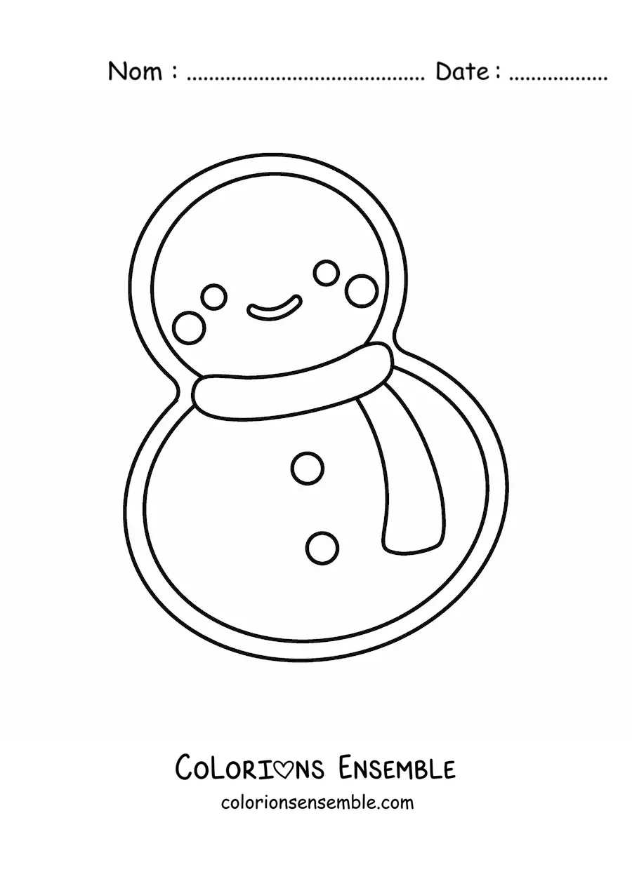Image à colorier d’un biscuit en forme de bonhomme de neige