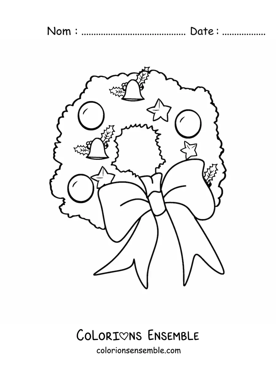 Image à colorier d’une grande couronne de Noël