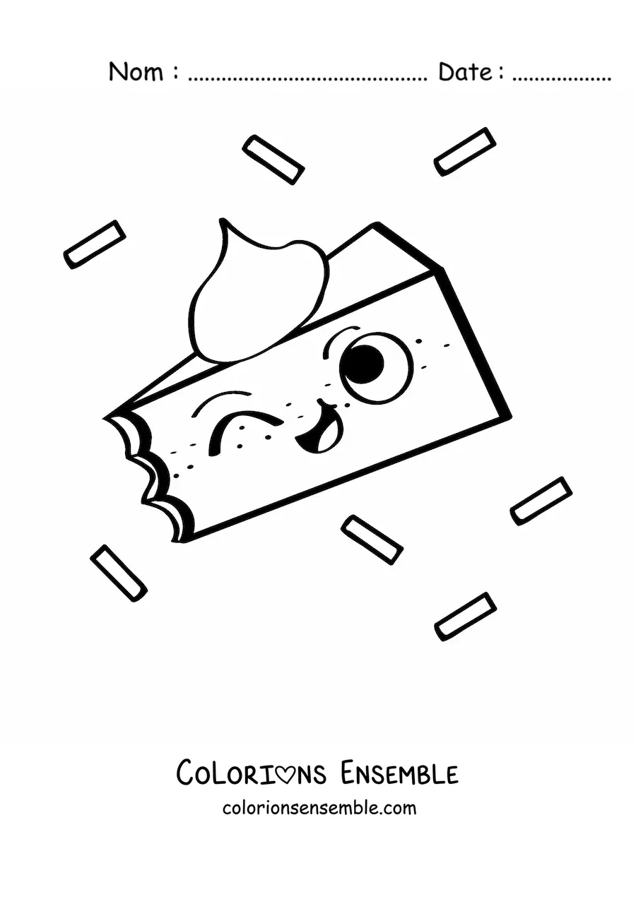 Image à colorier d'une part de gâteau animée qui fait un clin d'œil