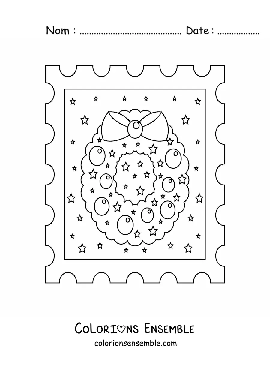 Image à colorier d’une couronne de Noël décorée