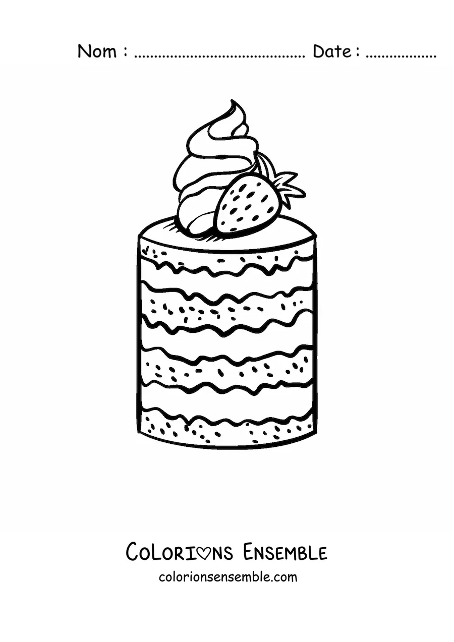 Image à colorier d'un gâteau aux fraises à plusieurs étages
