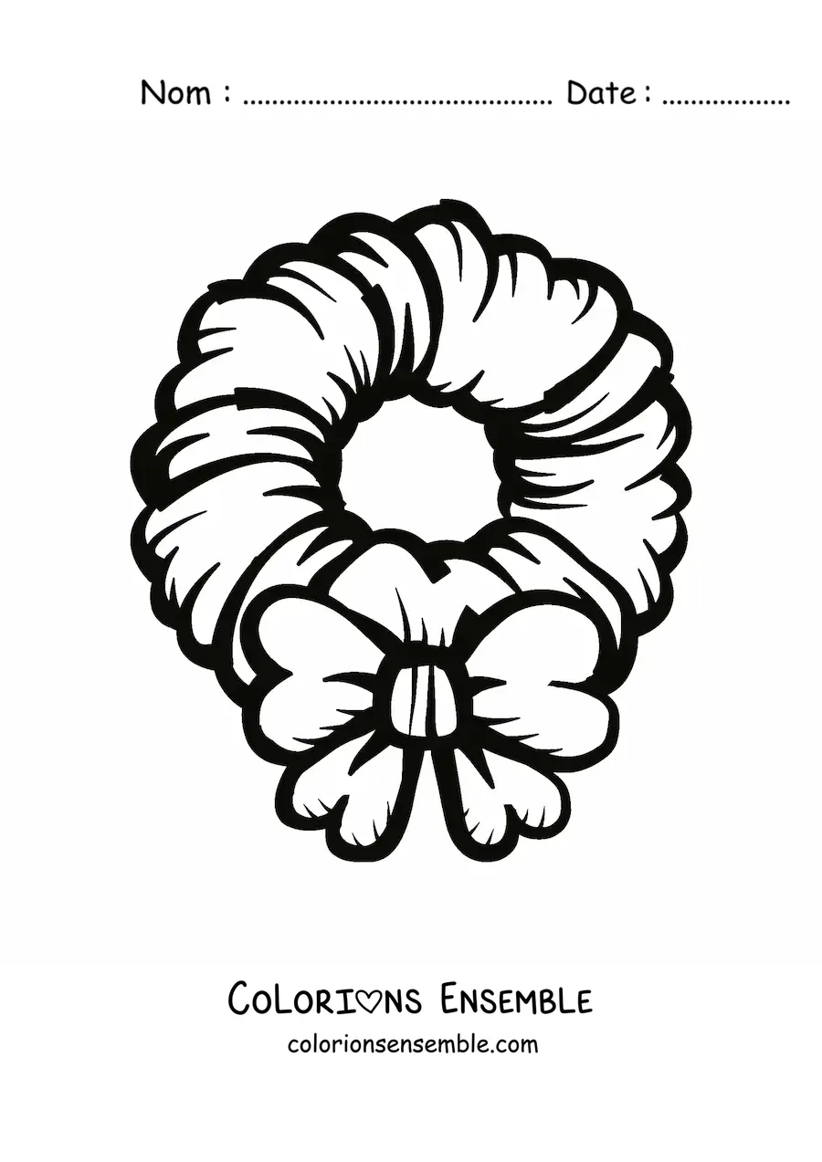 Image à colorier d’une grande couronne de Noël avec un nœud