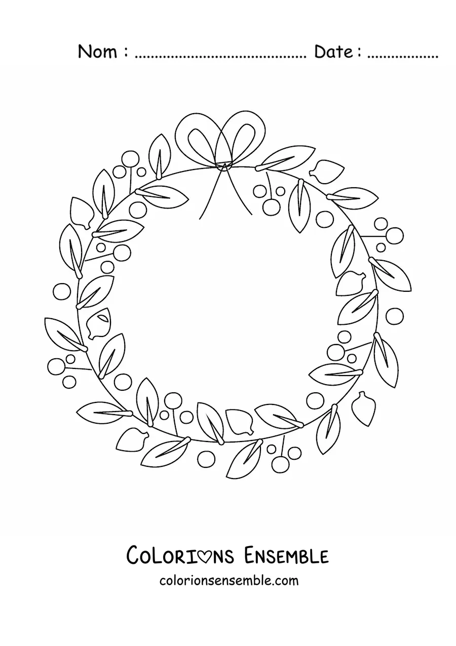 Image à colorier d’une couronne de Noël simple