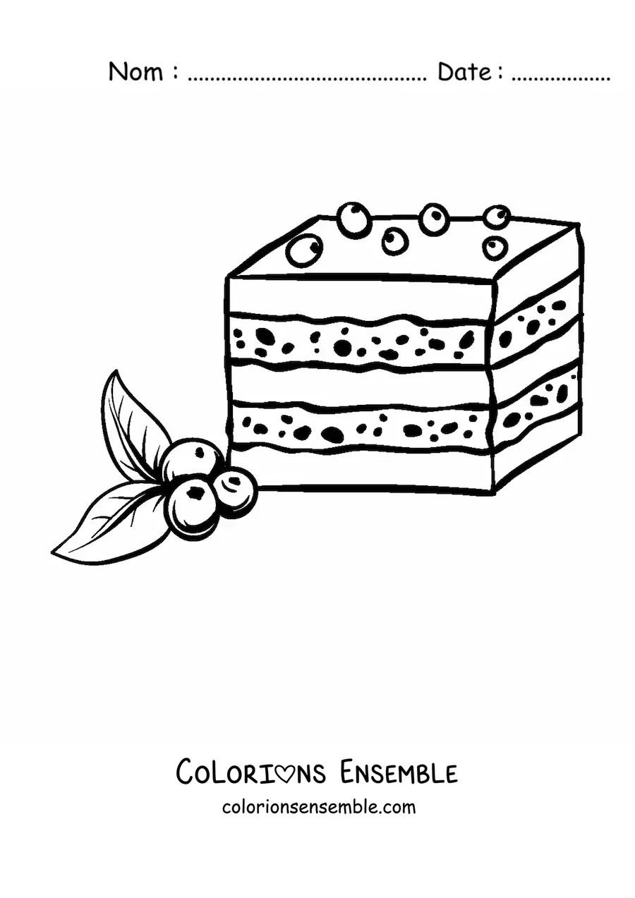Image à colorier d'un gâteau décoré de myrtilles