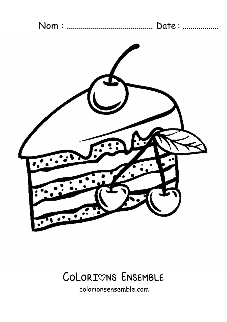 Image à colorier d'un gâteau décoré d'une cerise