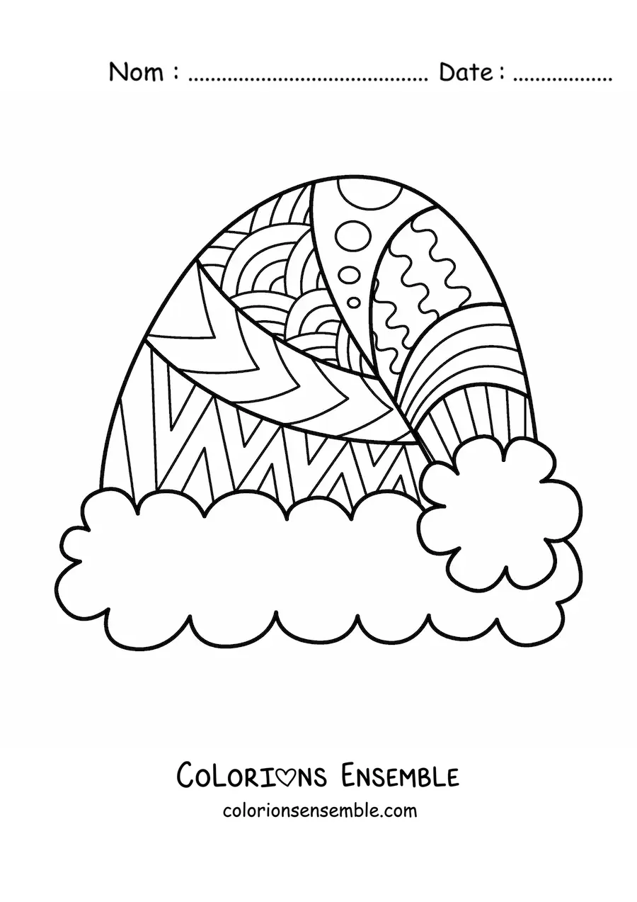Image à colorier d’un bonnet de Noël avec un mandala