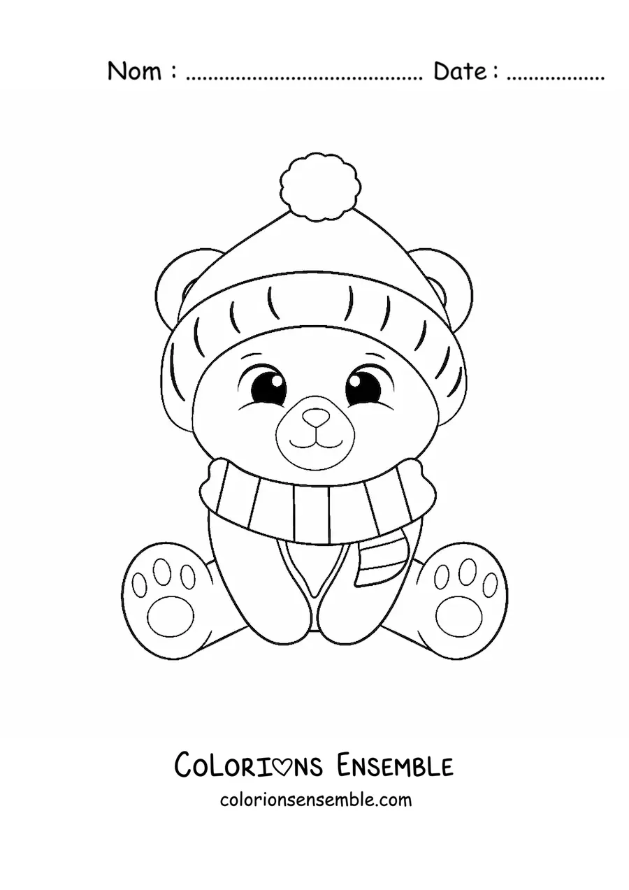 Image à colorier d’un ours de Noël kawaii