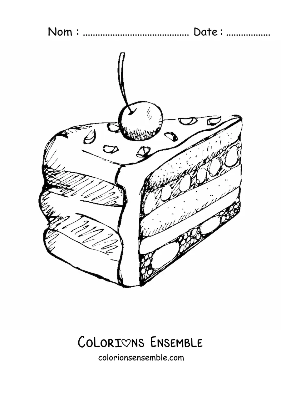 Image à colorier d'un gâteau avec un glaçage et une cerise