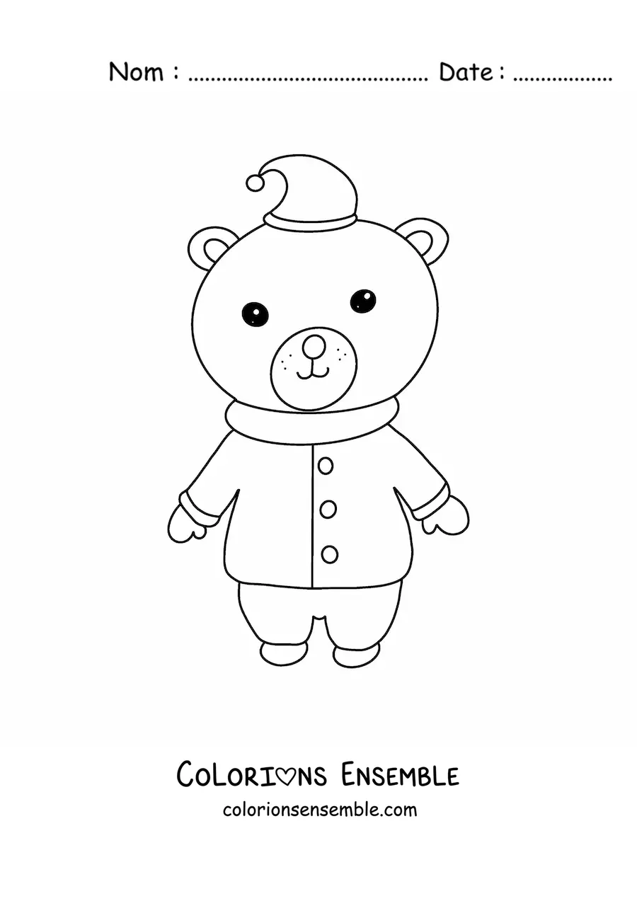 Image à colorier d’un ours de Noël