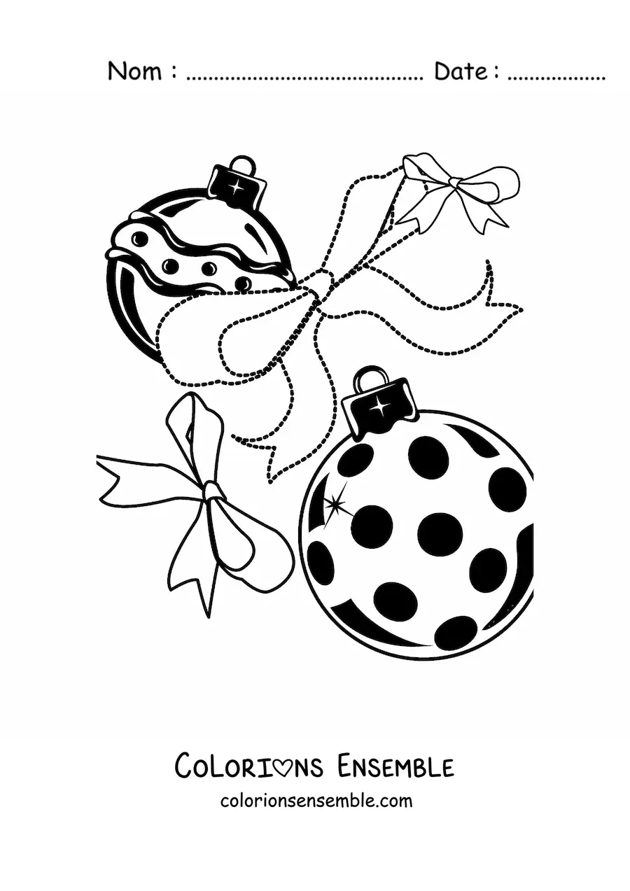 Image à colorier de boules de Noël avec des nœuds