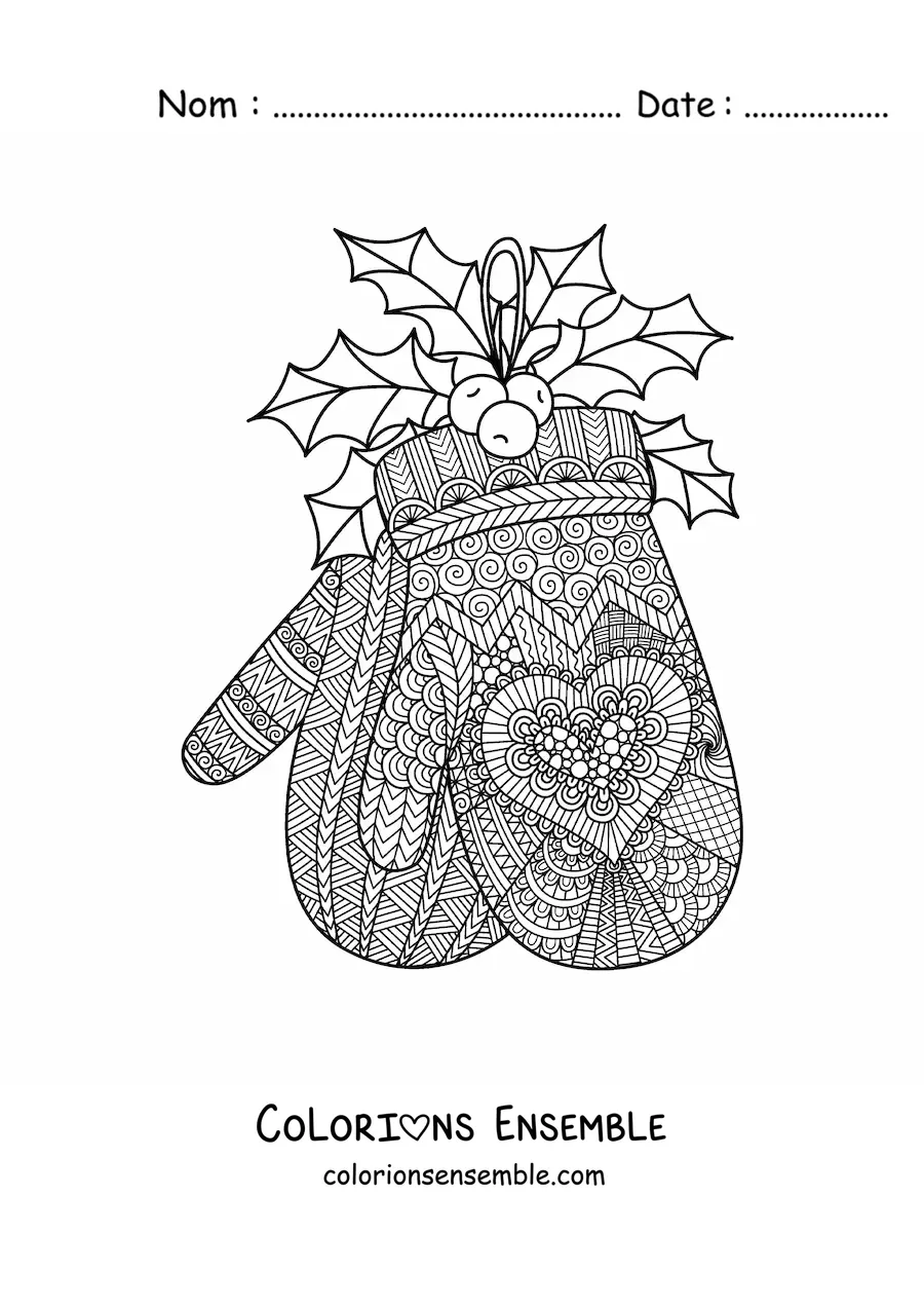 Image à colorier de gants de Noël style zentangle
