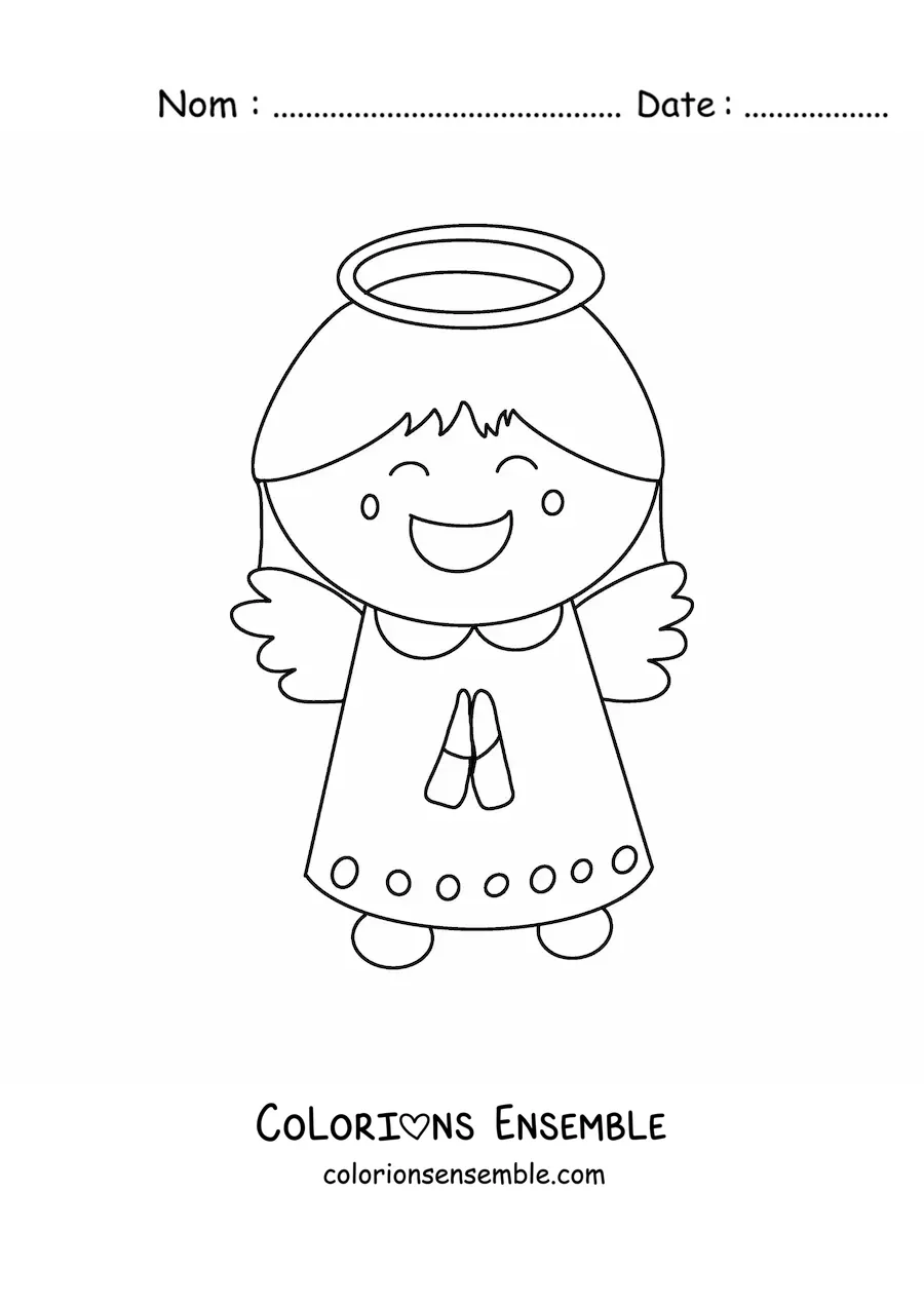 Image à colorier d’un petit ange de Noël en prière