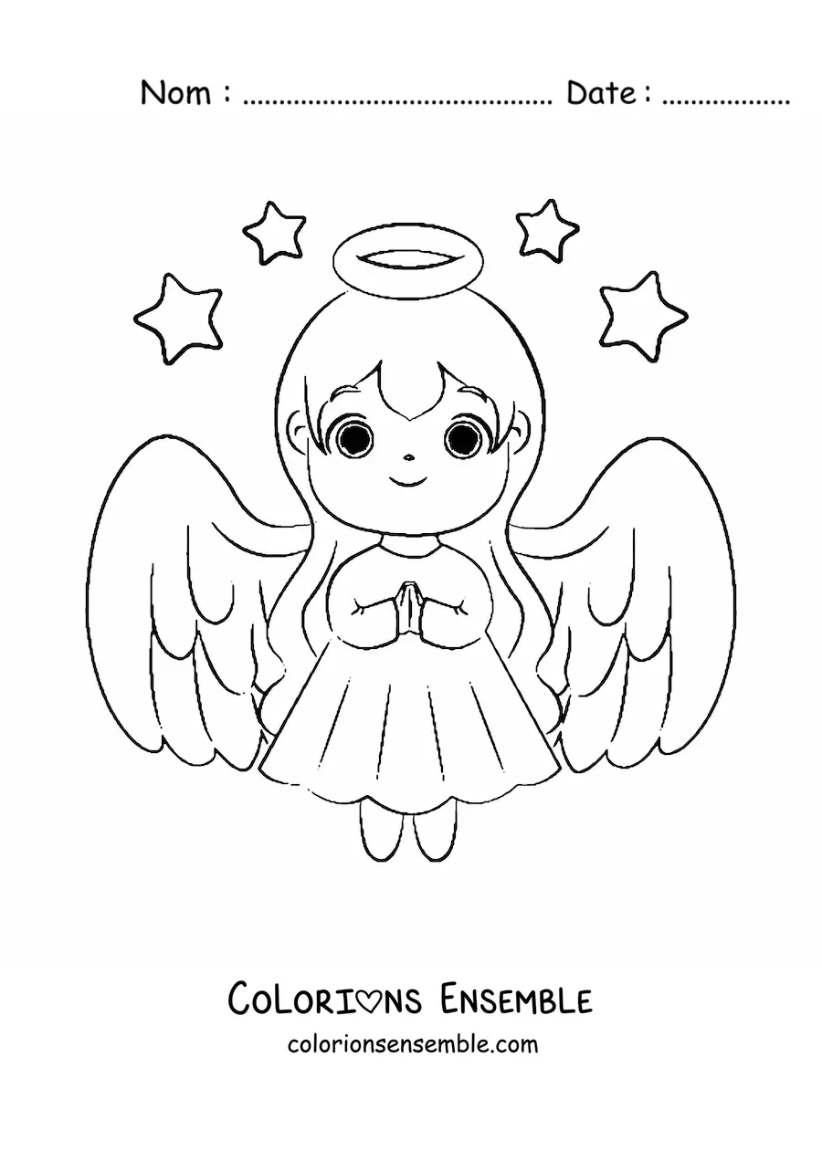Image à colorier d’un ange de Noël avec des étoiles