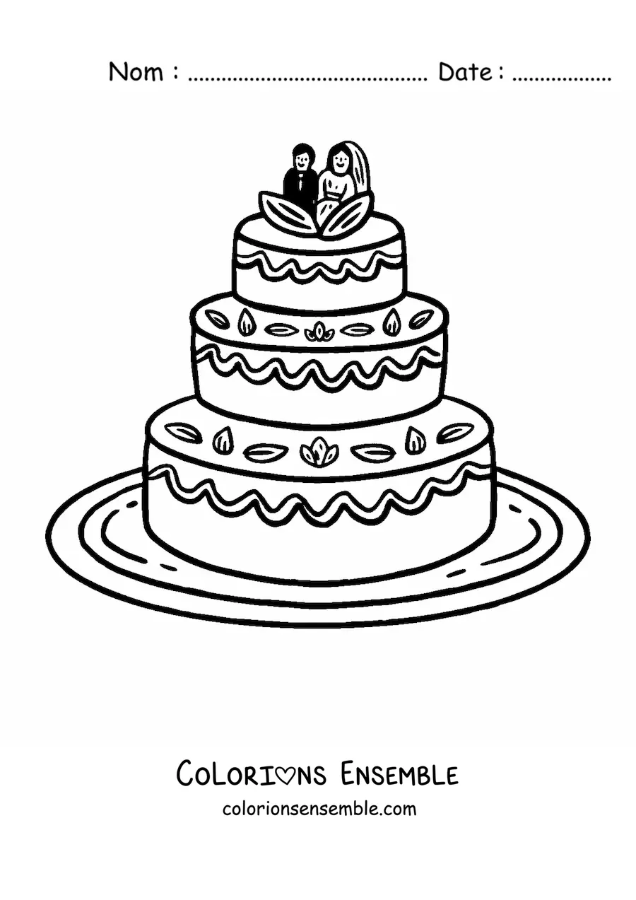 Image à colorier d'un gâteau de mariage