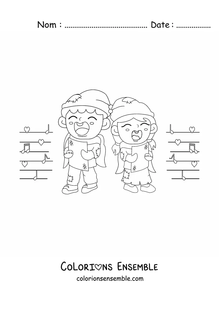 Image à colorier d’enfants pauvres chantant des chants de Noël