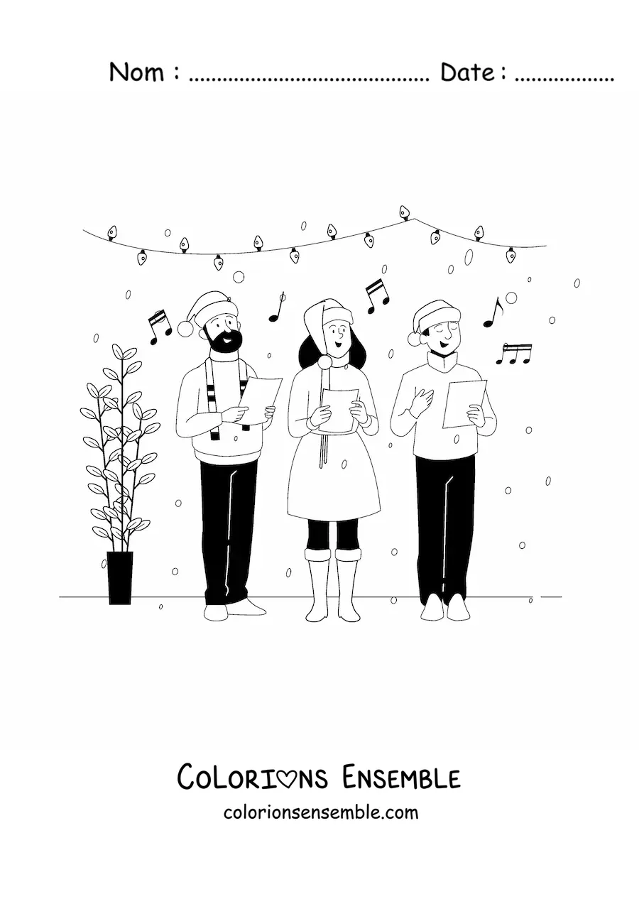 Image à colorier d’adultes chantant des chants de Noël