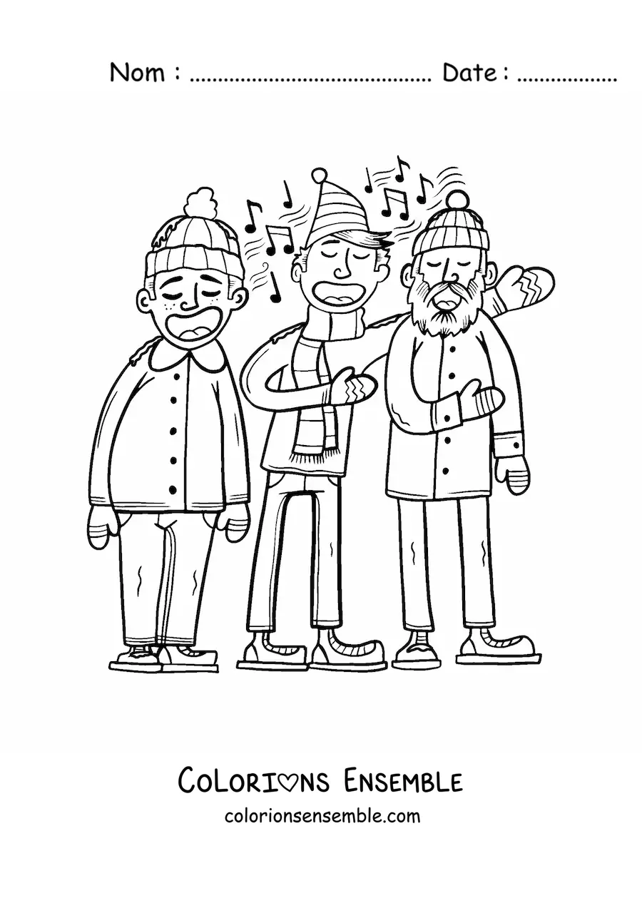 Image a colorier d’hommes qui chantent des chants de Noel