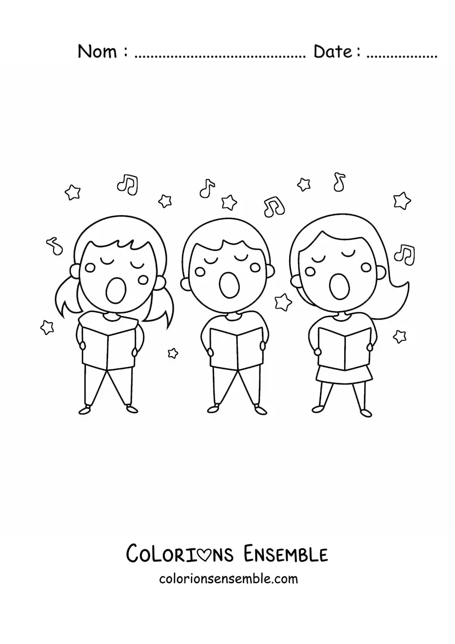 Image a colorier d’enfants qui chantent des chants de Noel