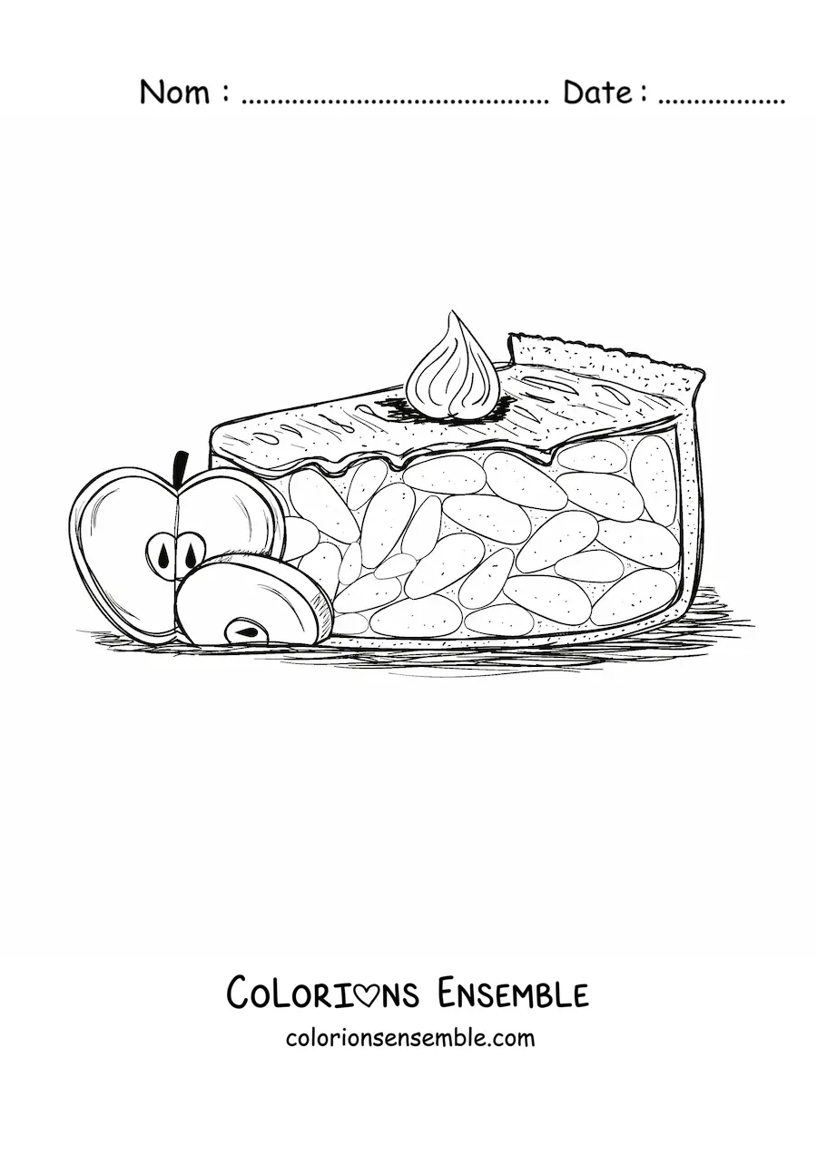 Image à colorier d'une part de tarte aux pommes