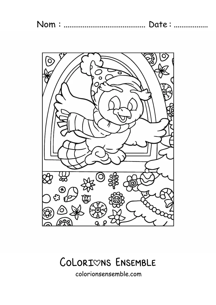 Image a colorier d’oiseaux de Noel animes