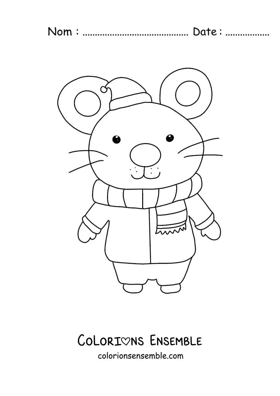 Image a colorier d’une souris de Noel animee