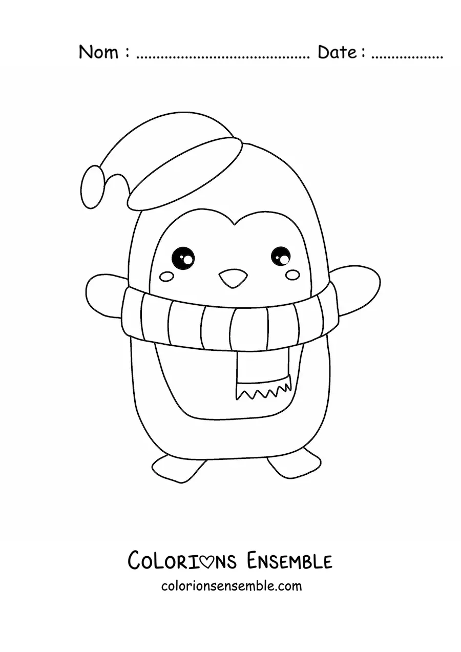 Image a colorier d’un pingouin de Noel anime