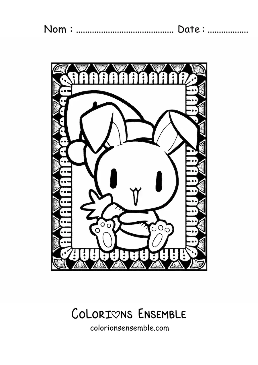 Image a colorier d’un lapin de Noel kawaii