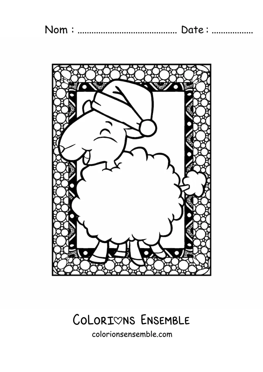 Image a colorier d’un mouton de Noel kawaii