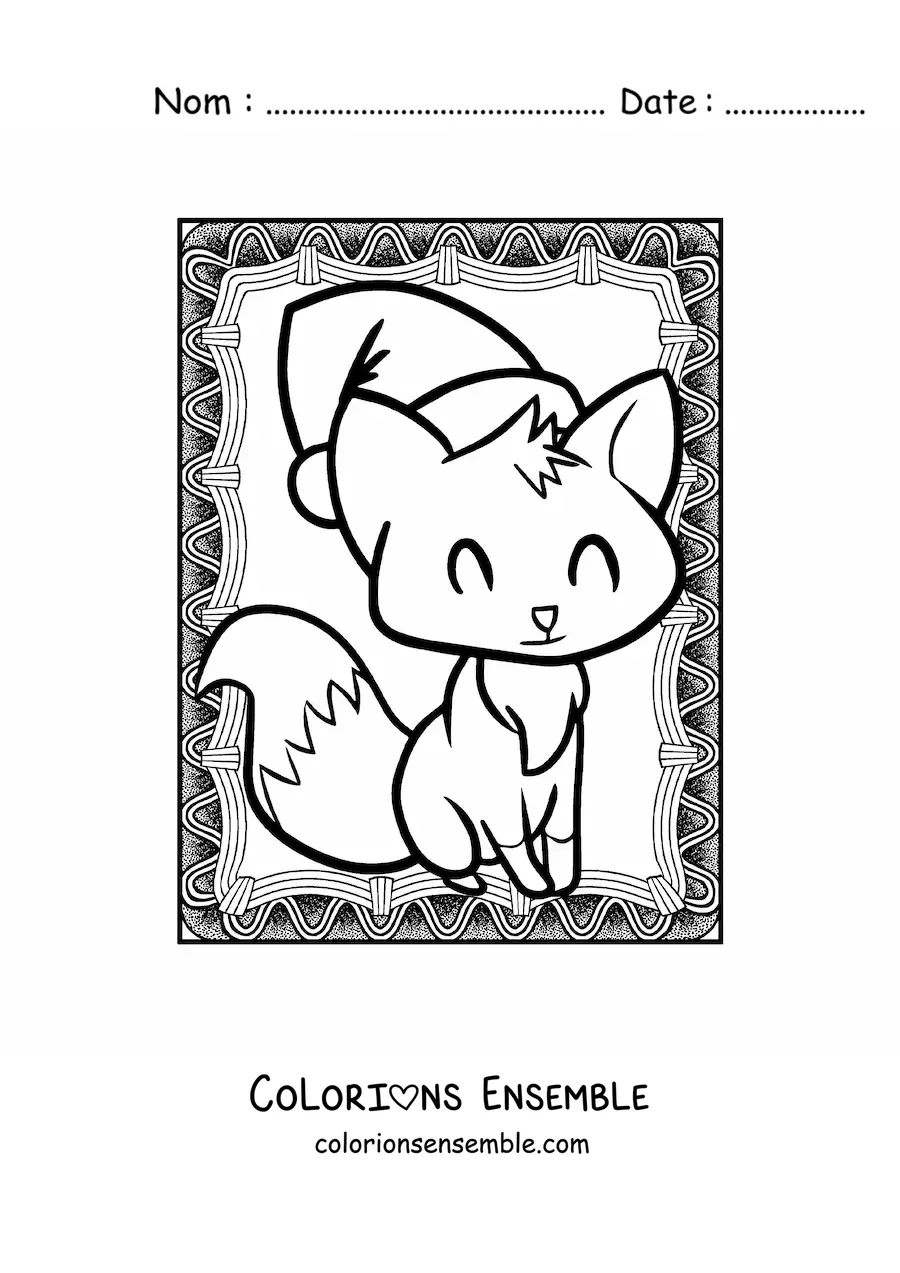 Image a colorier d’un renard de Noel kawaii